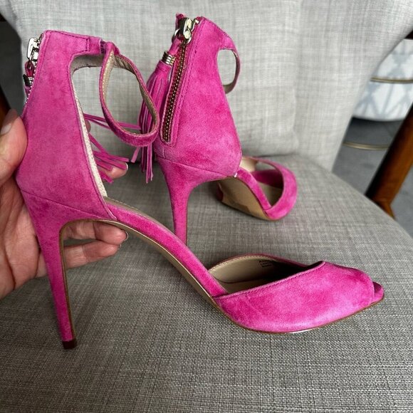 Botkier Anna High Heels Womens Sz 8.5 Ankle Strap Tassel Suede Party Going Out - Picture 7 of 11